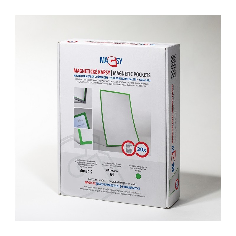 Buzunar magnetic A4 cu chenar verde - set 20 buc