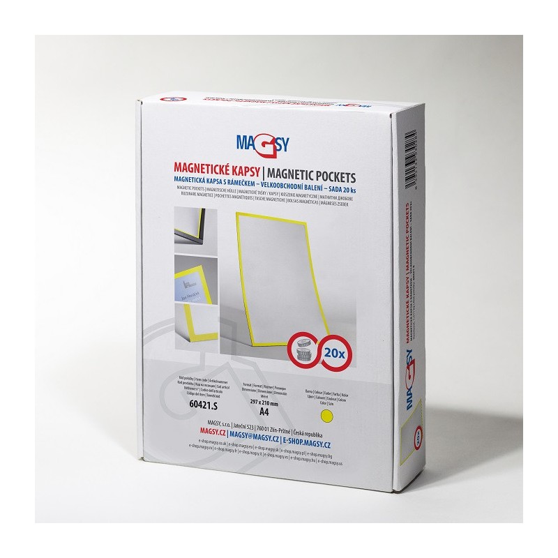 Buzunar magnetic A4 cu chenar galben - set 20 buc