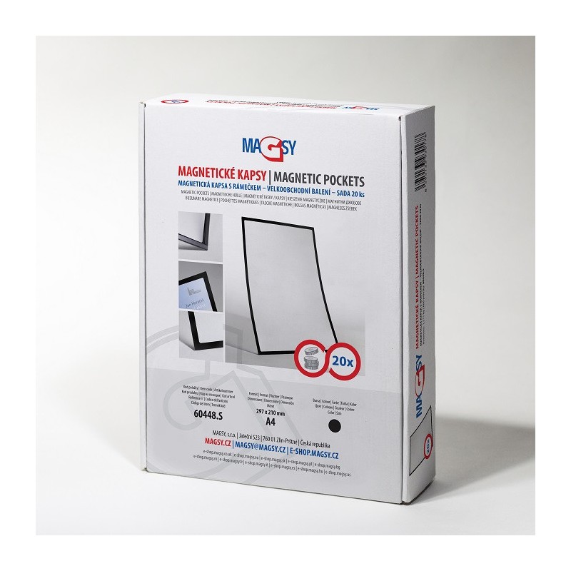 Buzunar magnetic A4 cu chenar negru - set 20 buc