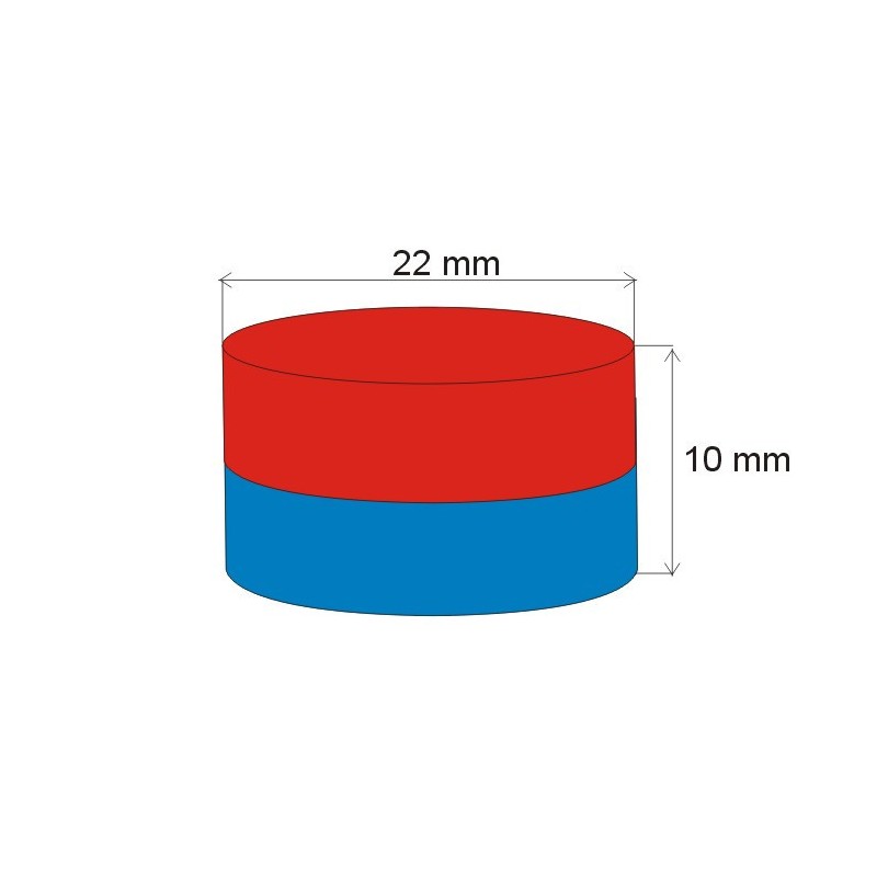 Magnet neodim cilindru cu diam.22x10 N 80 °C, VMM5-N38