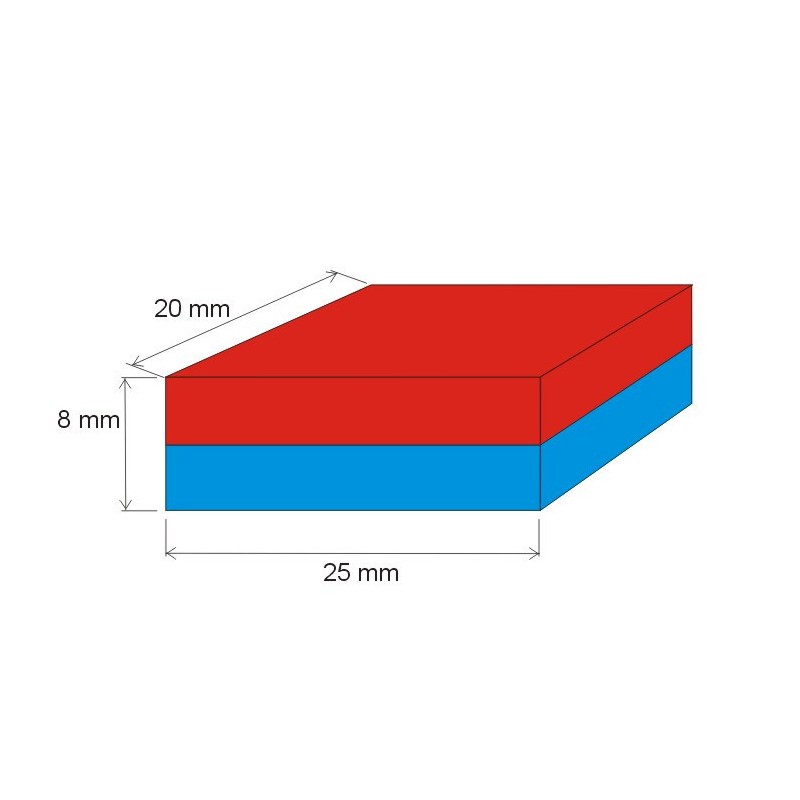 Magnet neodim bloc 25x20x8 N 80 °C, VMM4-N30