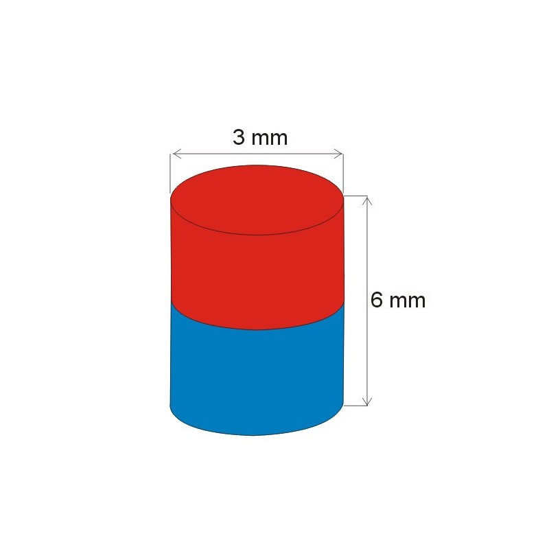 Magnet neodim cilindru cu diam.3x6 N 80 °C, VMM4-N30