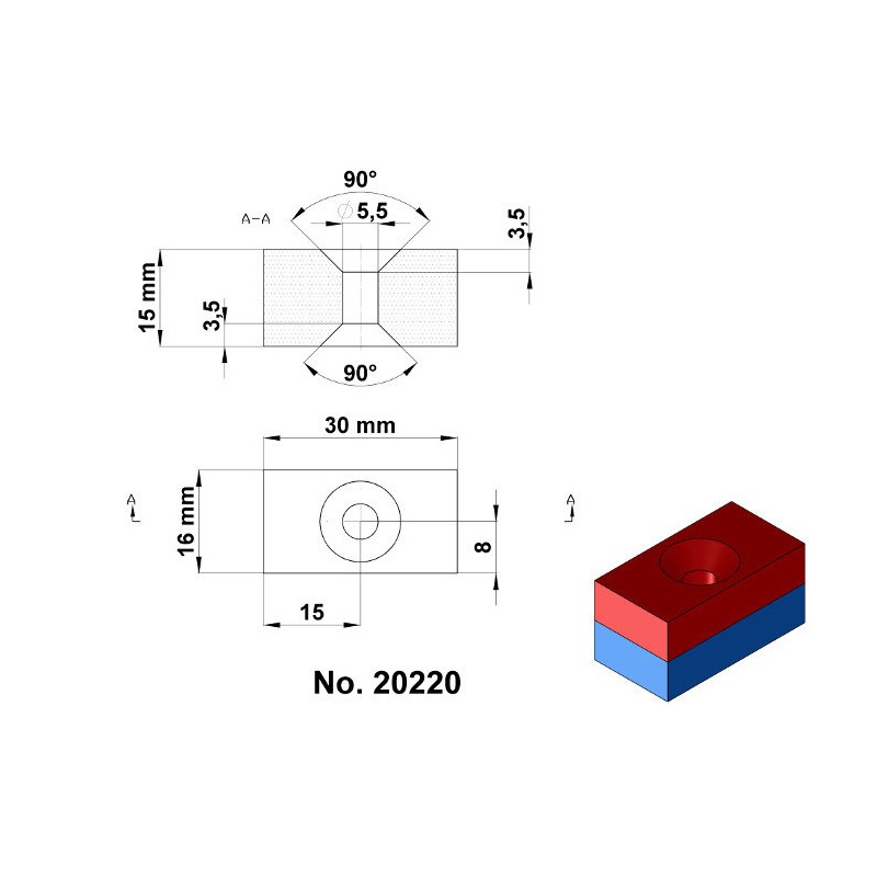 Magnet neodim bloc 30x16x15 N 120 °C, VMM5H