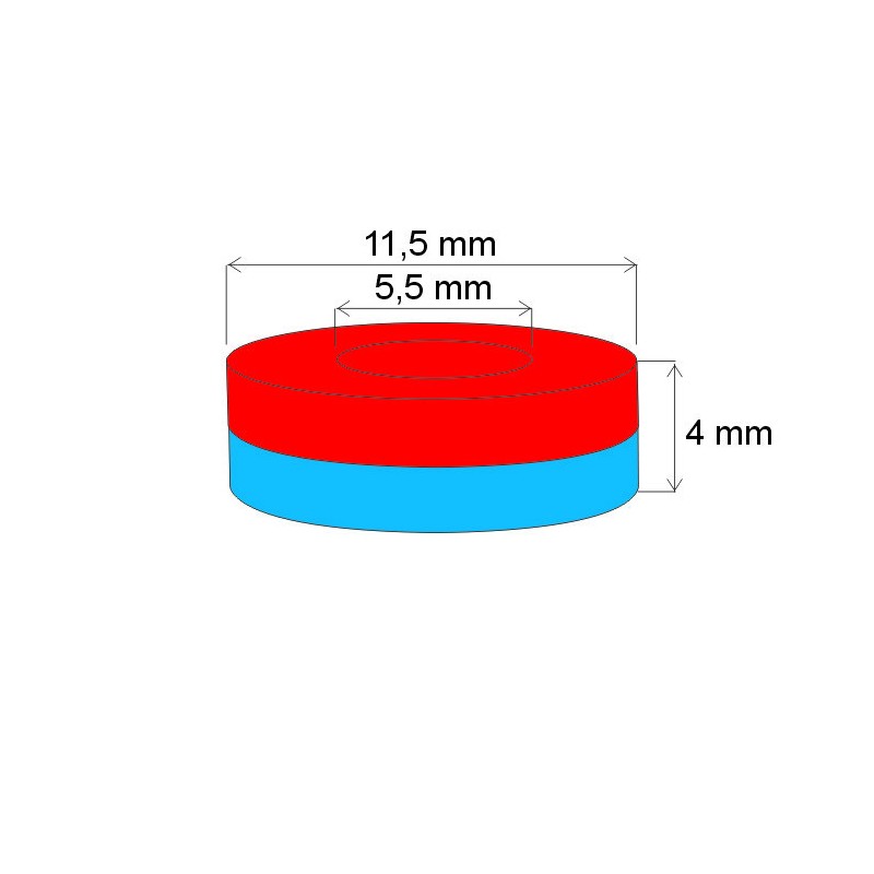 Magnet neodim inel cu diam.11,5x diam.5,5x4 N 80 °C, VMM4-N30