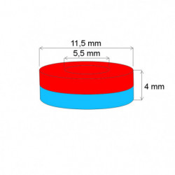 Magnet neodim inel cu diam.11,5x diam.5,5x4 N 80 °C, VMM4-N30