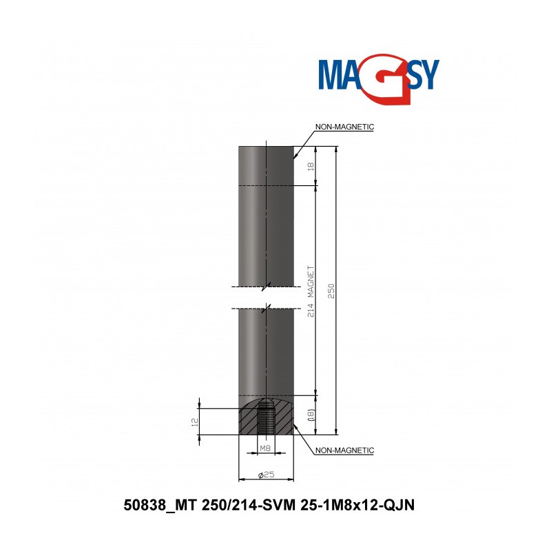 Bară magnetică - NdFeB diam.25 x 250 mm, 14.500 Gs, 95 N, 80 °C