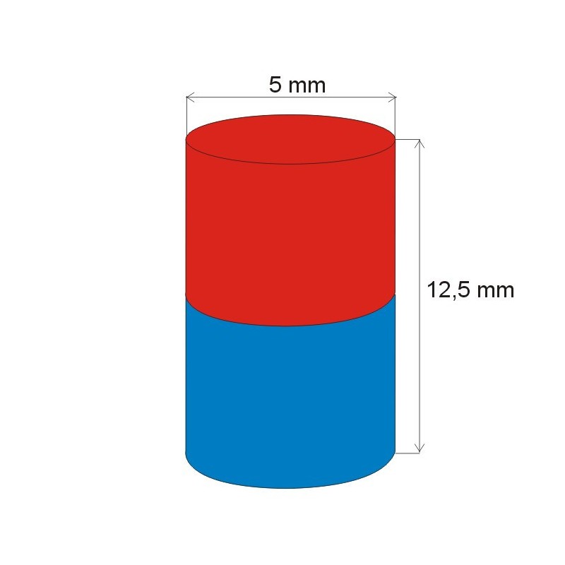 Magnet neodim cilindru cu diam.5x12,5 N 80 °C, VMM8-N45