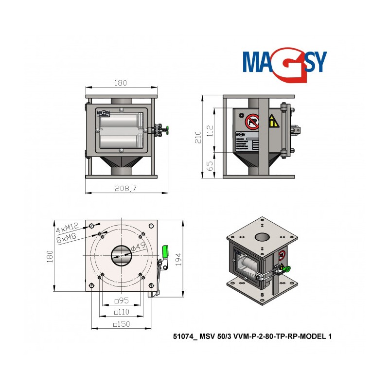 Separator magnetic cu grile MSV 50/3 VVM-P-2-80-TP-RP-MODEL1