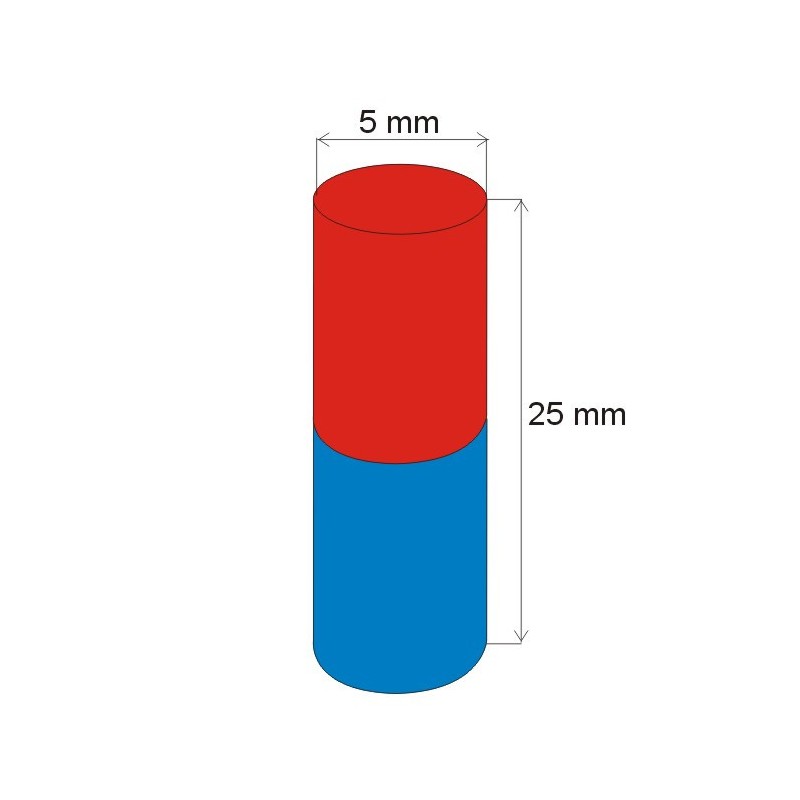 Magnet neodim cilindru cu diam.5x25 N 80 °C, VMM8-N45