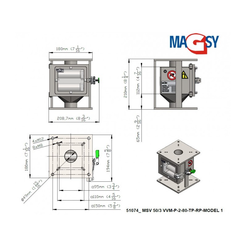 Separator magnetic cu grile MSV 50/3 VVM-P-2-80-TP-RP-MODEL1