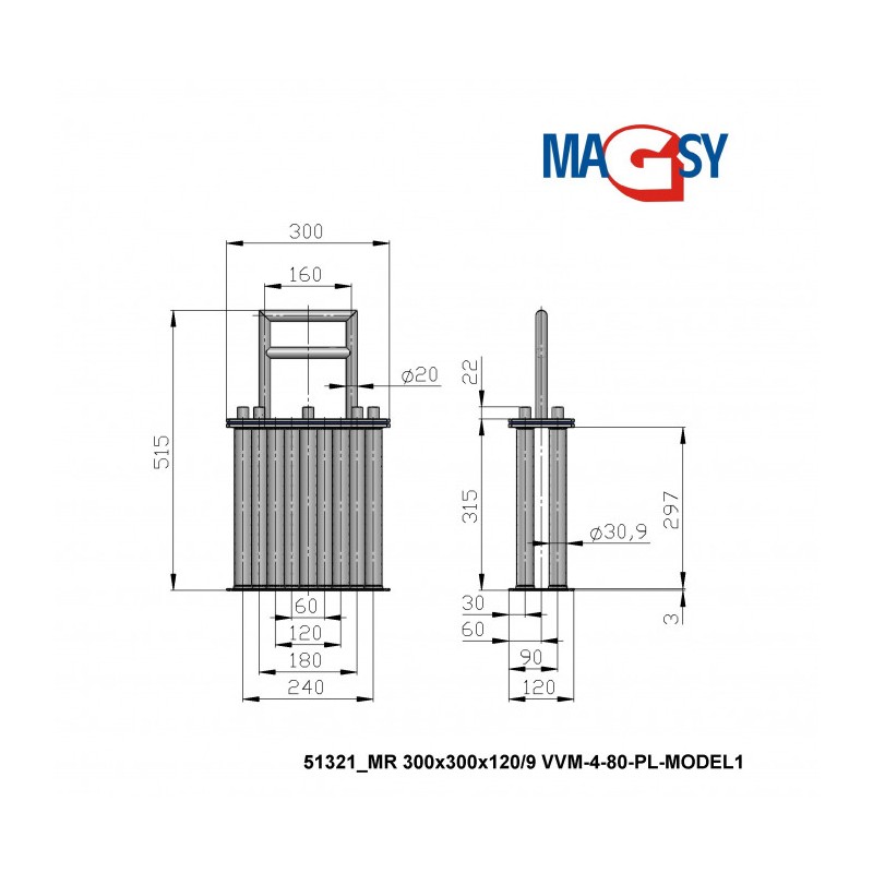 Grilă magnetică MR 300x300x120/9 VVM