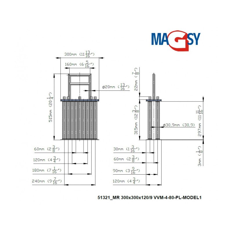 Grilă magnetică MR 300x300x120/9 VVM