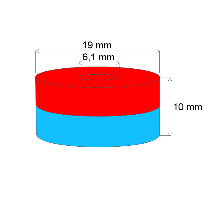 Magnet neodim inel cu diam.19x diam.6,1x10 N 120 °C, VMM4H-N35H