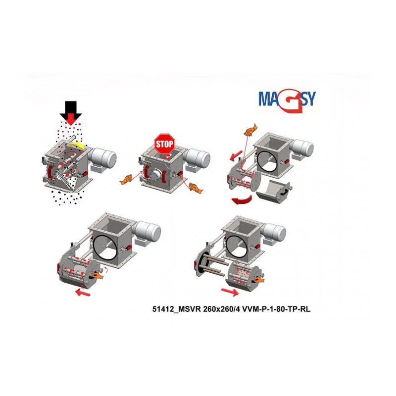 Separator magnetic cu grilă rotativă MSVR 260x260/4 VVM-P-1-80-TP-RL