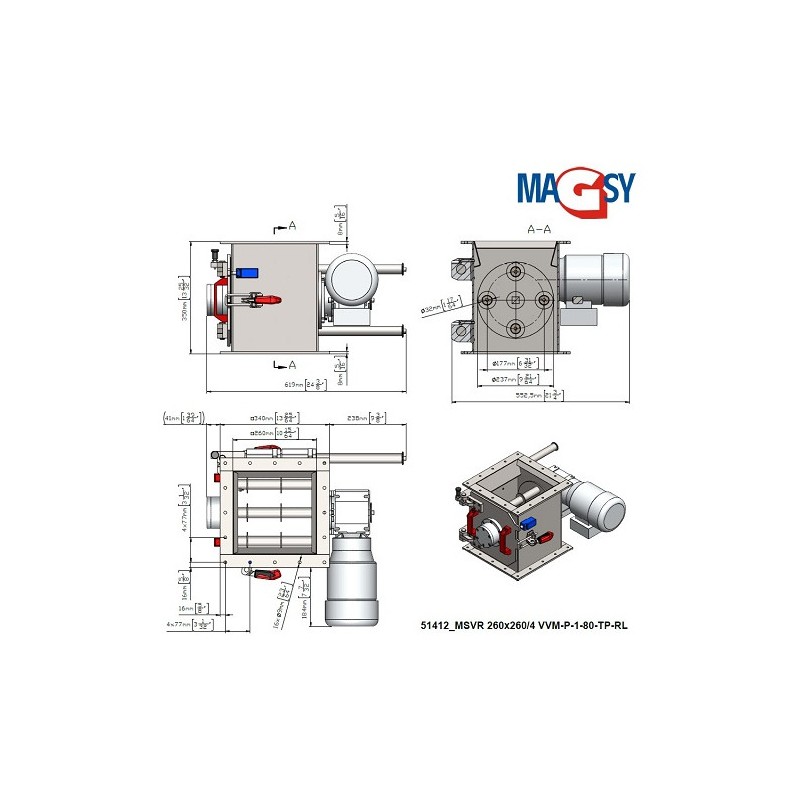 Separator magnetic cu grilă rotativă MSVR 260x260/4 VVM-P-1-80-TP-RL