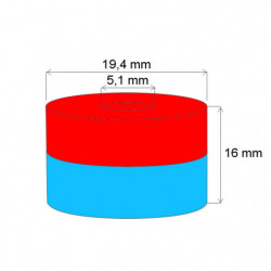 Magnet neodim inel cu diam.19,4x diam.5,1x16 N 80 °C, VMM10