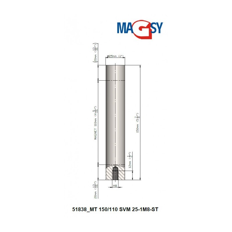 Bară magnetică - NdFeB diam.25 x 150 mm