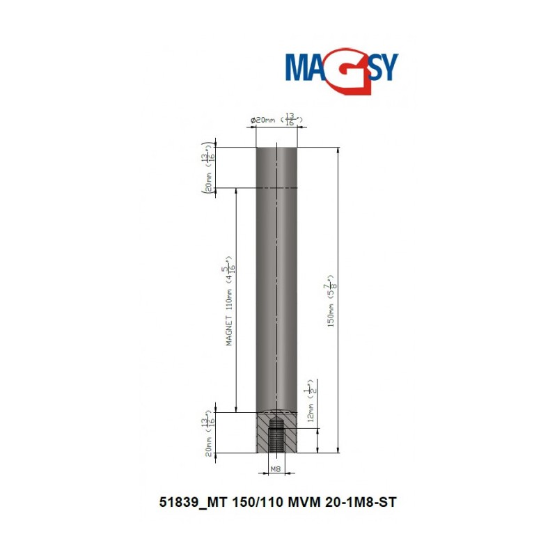 Bară magnetică - NdFeB diam.20 x 150 mm