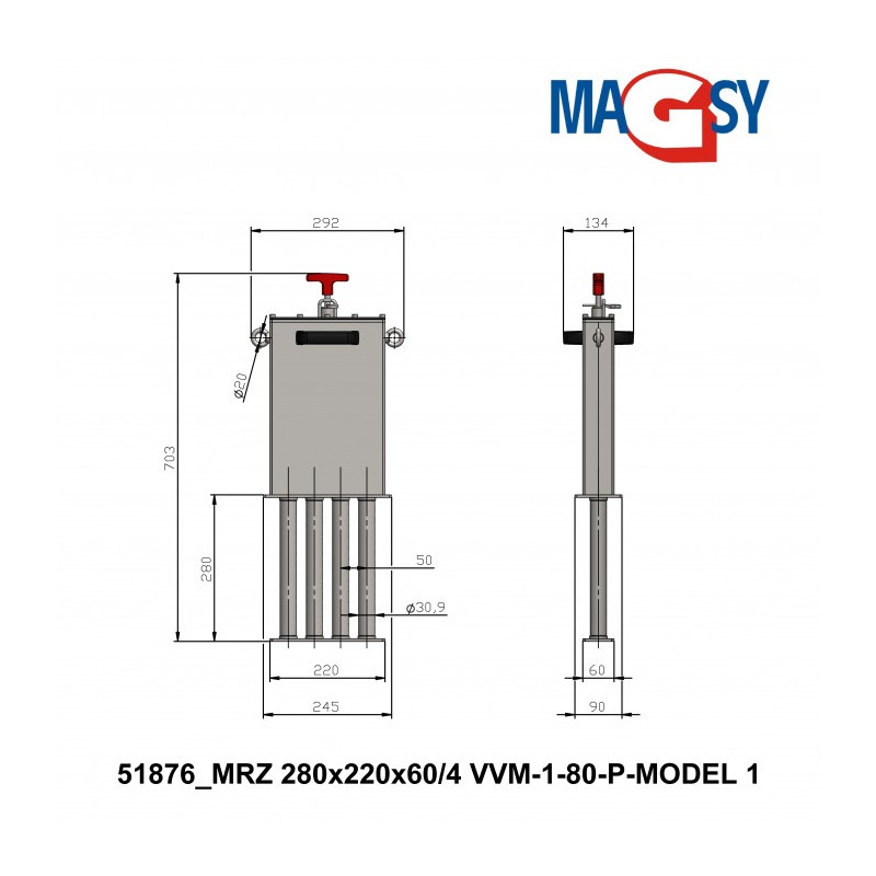 Separator magnetic pentru sisteme de racire si emulsii MRZ 280x220x60/4 VVM-1-80-P-MODEL 1