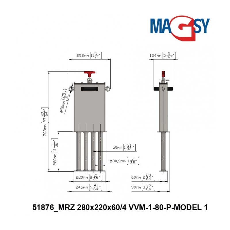 Separator magnetic pentru sisteme de racire si emulsii MRZ 280x220x60/4 VVM-1-80-P-MODEL 1