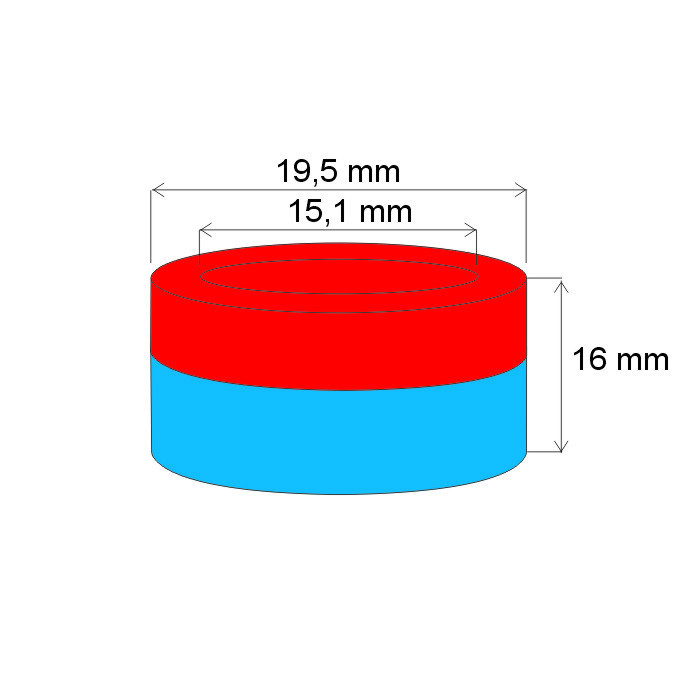 Magnet neodim inel cu diam.19,5x diam.15,1x16 N 80 °C, VMM4-N35