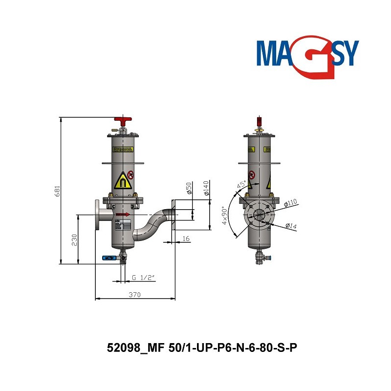 Separator magnetic lichide MF 50/1-UP-P6-N-6-80-S-P