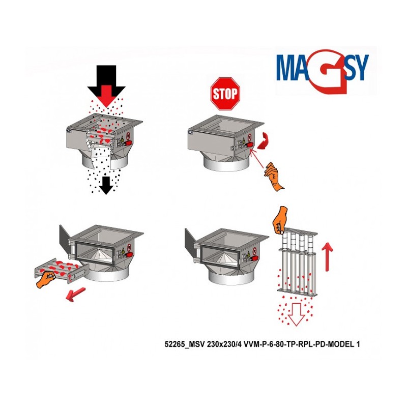 Separator magnetic cu grile MSV 230x230/4 VVM-P-6-80-TP-RPL-PD-MODEL 1