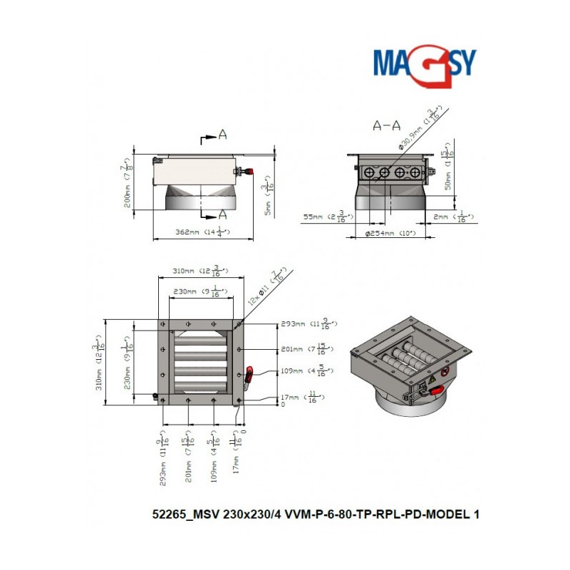 Separator magnetic cu grile MSV 230x230/4 VVM-P-6-80-TP-RPL-PD-MODEL 1