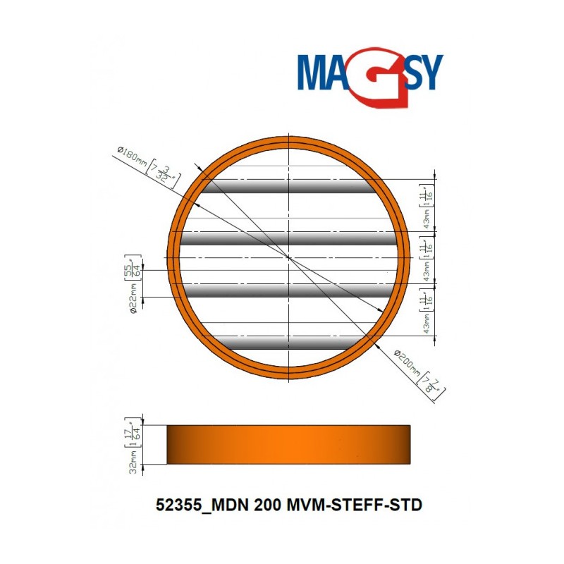 Magnet pentru pâlnia de alimentare MDN 200 MVM-STEFF-STD, 4.530 Gs, 35,5 N