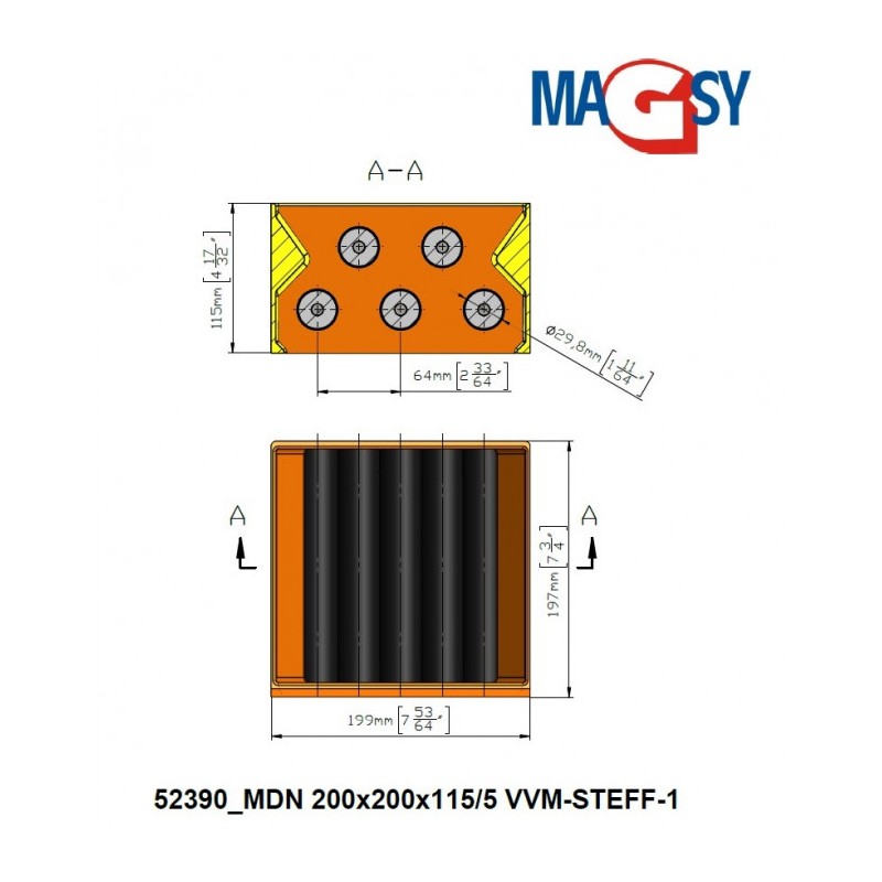 Magnet pentru pâlnia de alimentare MDN 200x200x115/5 VVM-STEFF-1