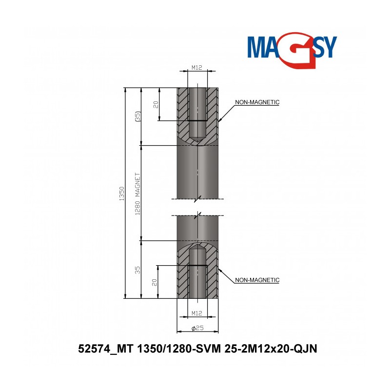 Bară magnetică - NdFeB pr.25 x 1350 mm, 14.500 Gs, 95 N, 80 °C