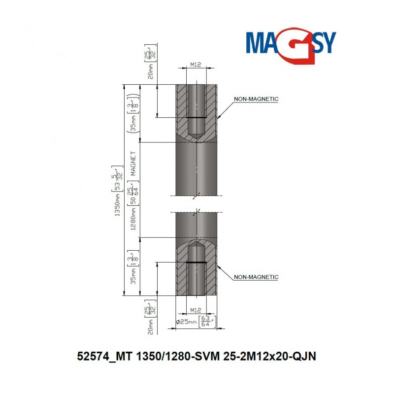 Bară magnetică - NdFeB pr.25 x 1350 mm, 14.500 Gs, 95 N, 80 °C