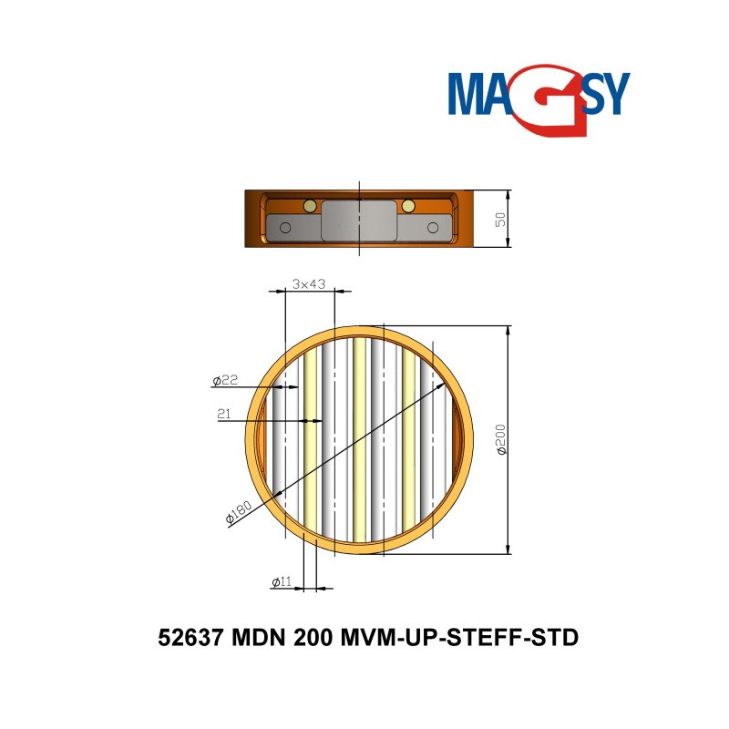 Magnet pentru pâlnia de alimentare MDN 200 MVM-UP-STEFF-STD, 4.530 Gs, 35.5 N