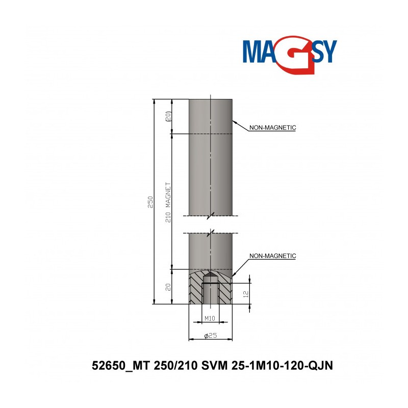 Bară magnetică - NdFeB pr.25 x 250 mm, 14.500 Gs, 95 N, 120 °C