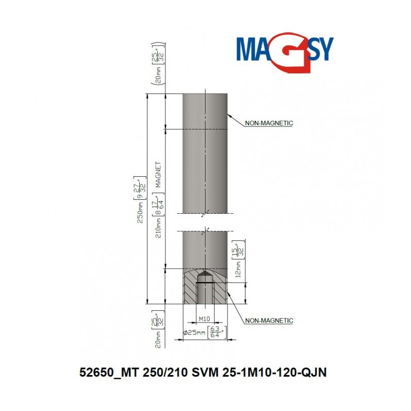 Bară magnetică - NdFeB pr.25 x 250 mm, 14.500 Gs, 95 N, 120 °C