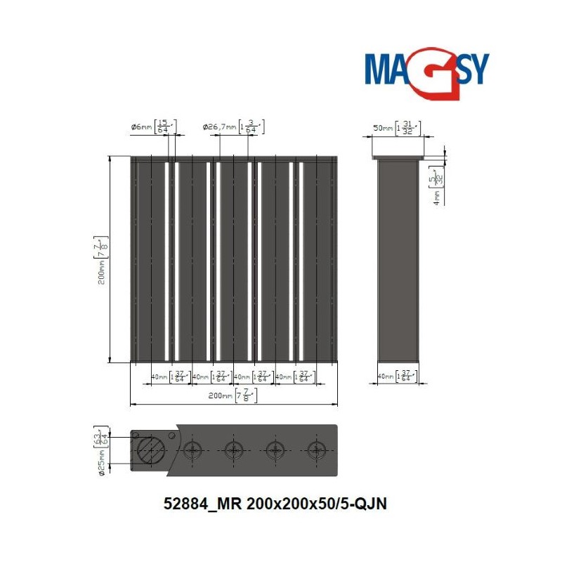 Grilă magnetică MR 200x200x50/5-QJN