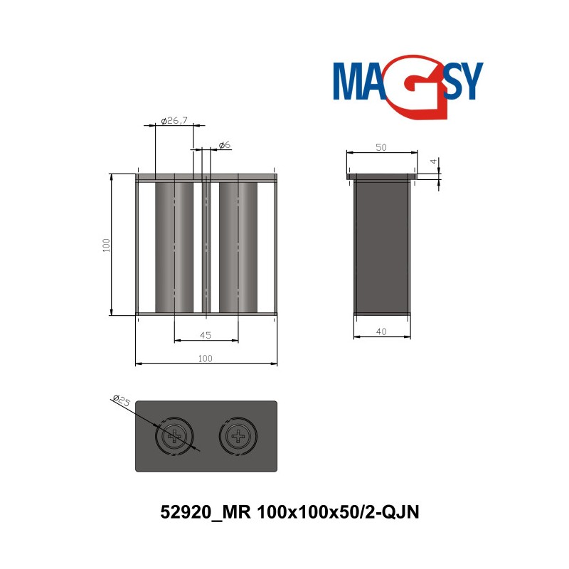 Grilă magnetică MR 100x100x50/2-QJN