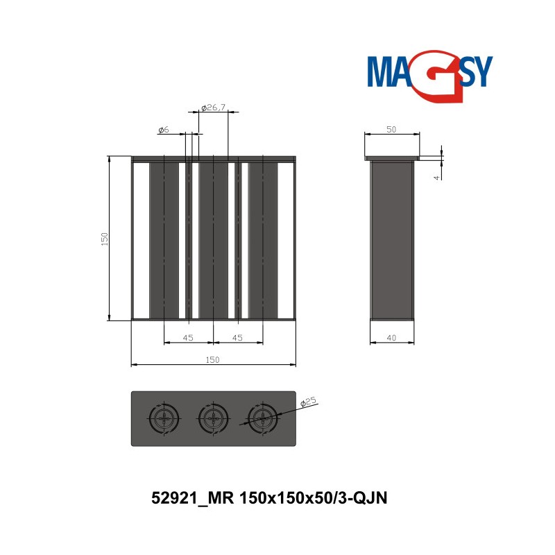 Grilă magnetică MR 150x150x50/3-QJN