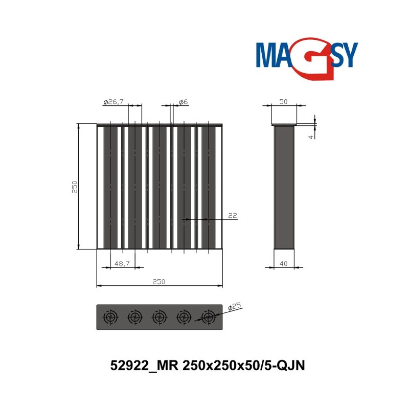 Grilă magnetică MR 250x250x50/5-QJN