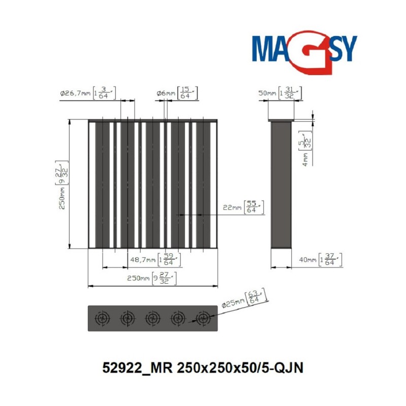 Grilă magnetică MR 250x250x50/5-QJN