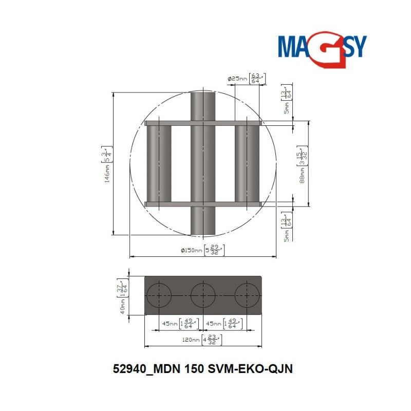 Magnet de buncăr (80 °C, 13.500 Gs, 95 N) diametru 150 mm