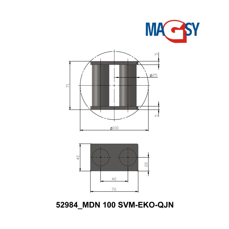 Magnet de buncăr (80 °C, 13.500 Gs, 95 N) diametru 100 mm