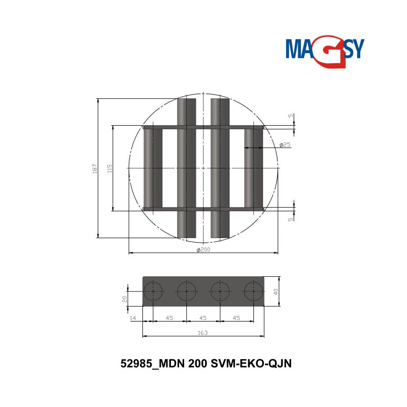 Magnet de buncăr (80 °C, 13.500 Gs, 95 N) diametru 200 mm