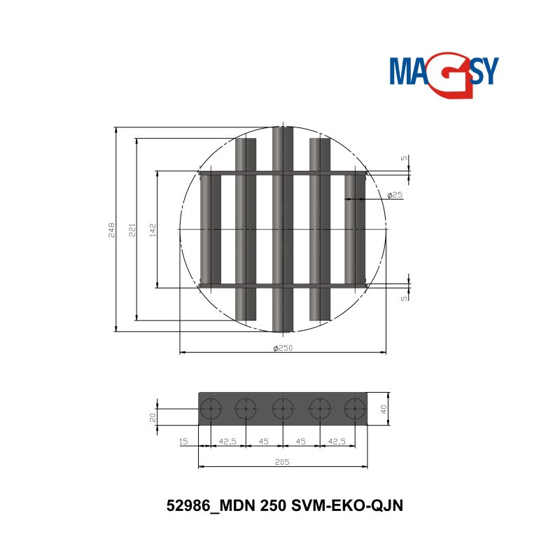 Magnet de buncăr (80 °C, 13.500 Gs, 95 N) diametru 250 mm