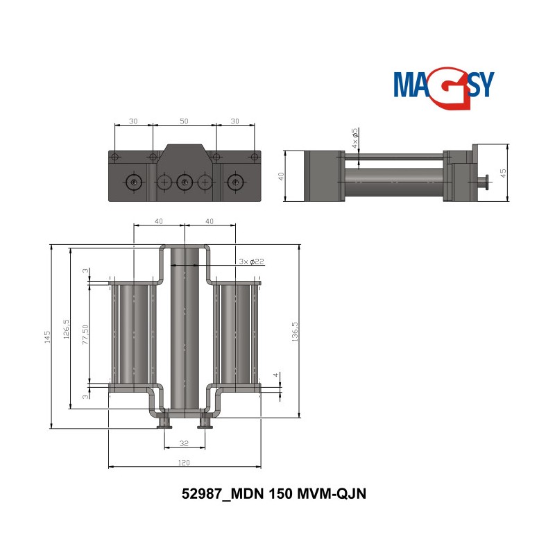 Magnet pentru pâlnia de alimentare, DN 150 mm, 80 °C, 10.000 Gs, 66 N