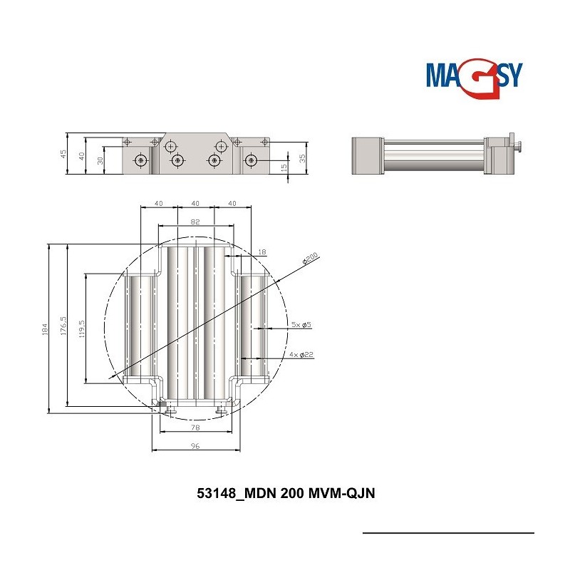 Magnet pentru pâlnia de alimentare, DN 200 mm, 80 °C, 10.000 Gs, 66 N