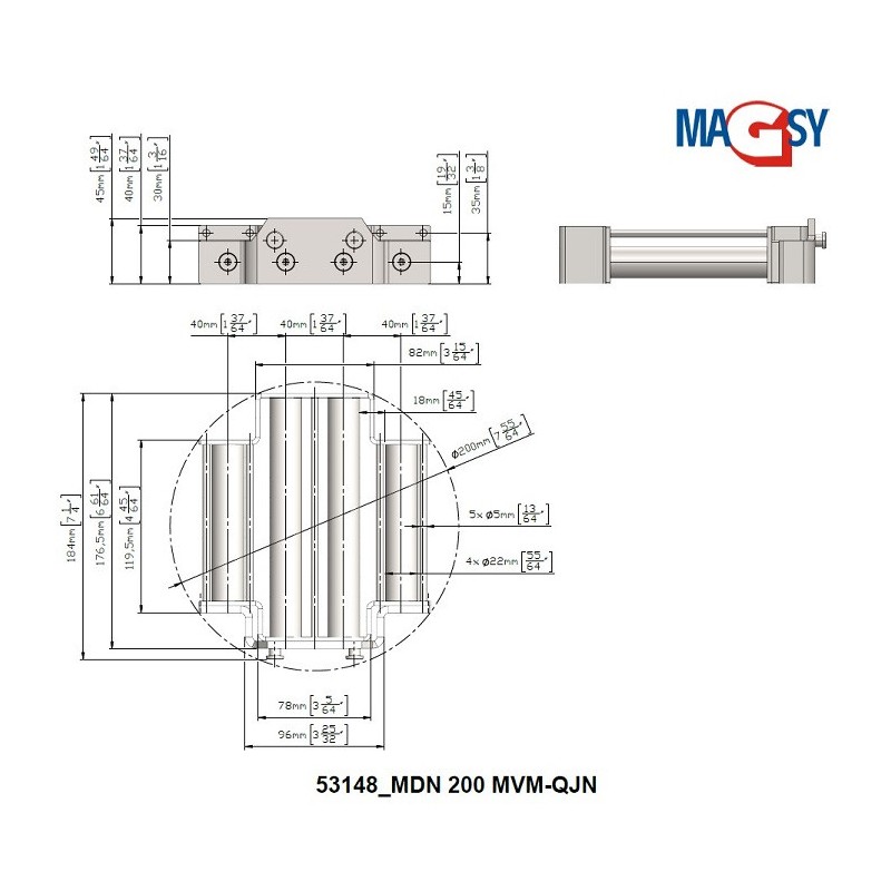 Magnet pentru pâlnia de alimentare, DN 200 mm, 80 °C, 10.000 Gs, 66 N