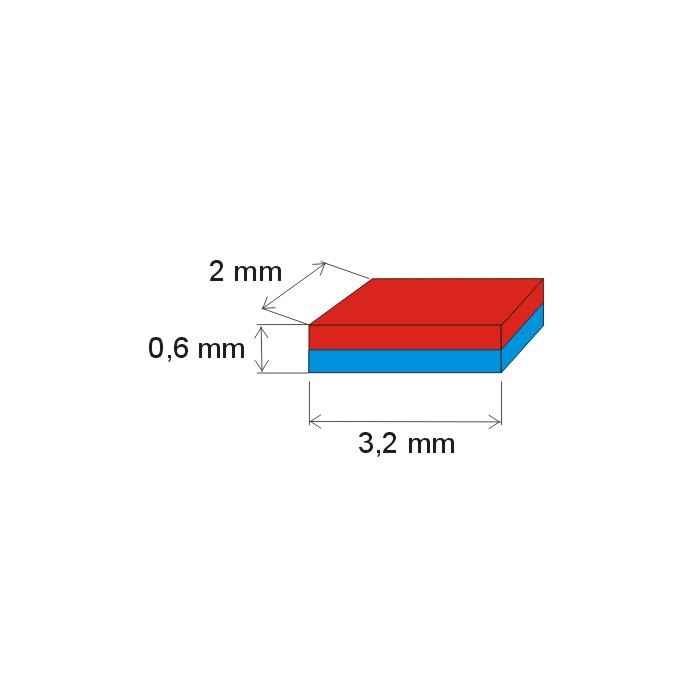 Magnet neodim bloc 3,2x2x0,6 N 150 °C, VMM8SH-N45SH