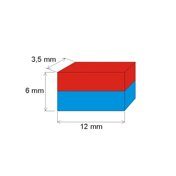 Magnet neodim bloc 12x3,5x6 N 80 °C, VMM4-N35