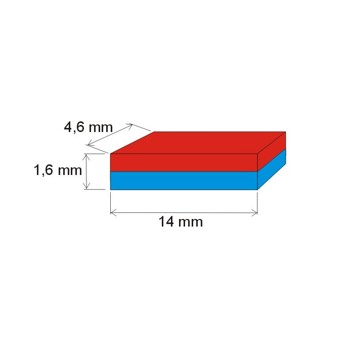 Magnet neodim bloc 14x4,6x1,6 P 180 °C, VMM5UH-N35UH